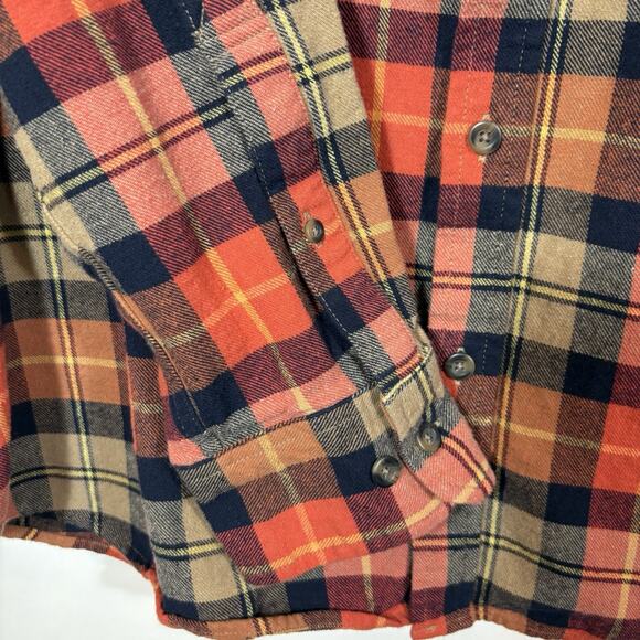 Eddie Bauer Mens Flannel Shirt XXL Orange Bristol Harvest Plaid Button Up Cotton - Picture 6 of 14